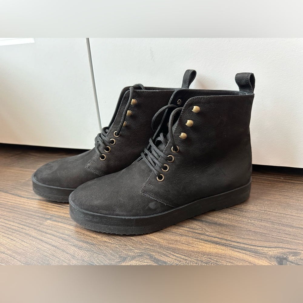Jenni Kayne Canyon Lace Up Oiled Leather Boots Black Size 37 NEW
